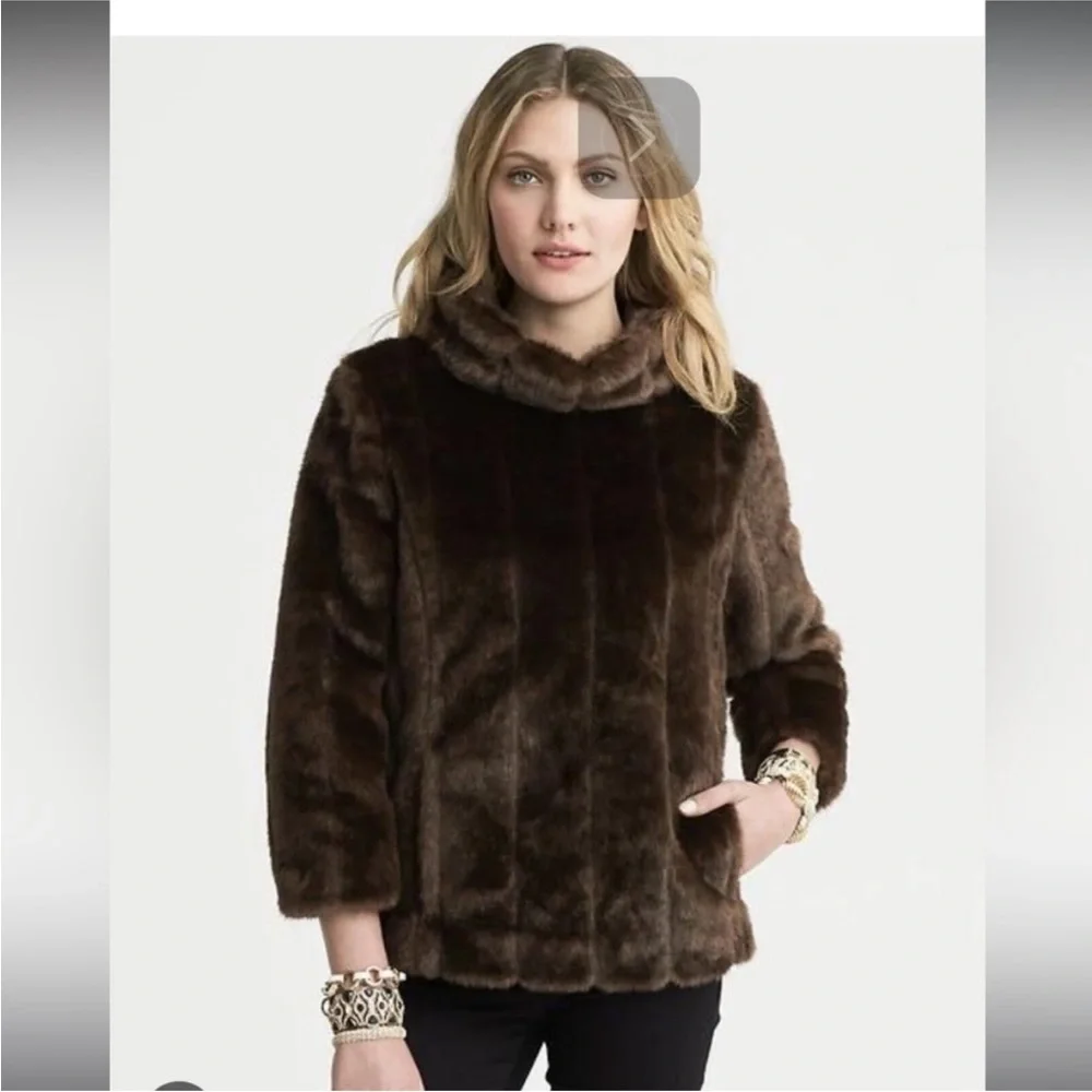 Banana Republic Brown Faux Fur Pullover Jacket with Pockets - Picture 16 of 16